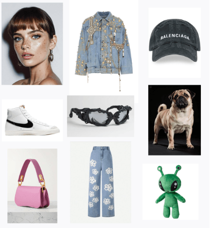 Model posing with items